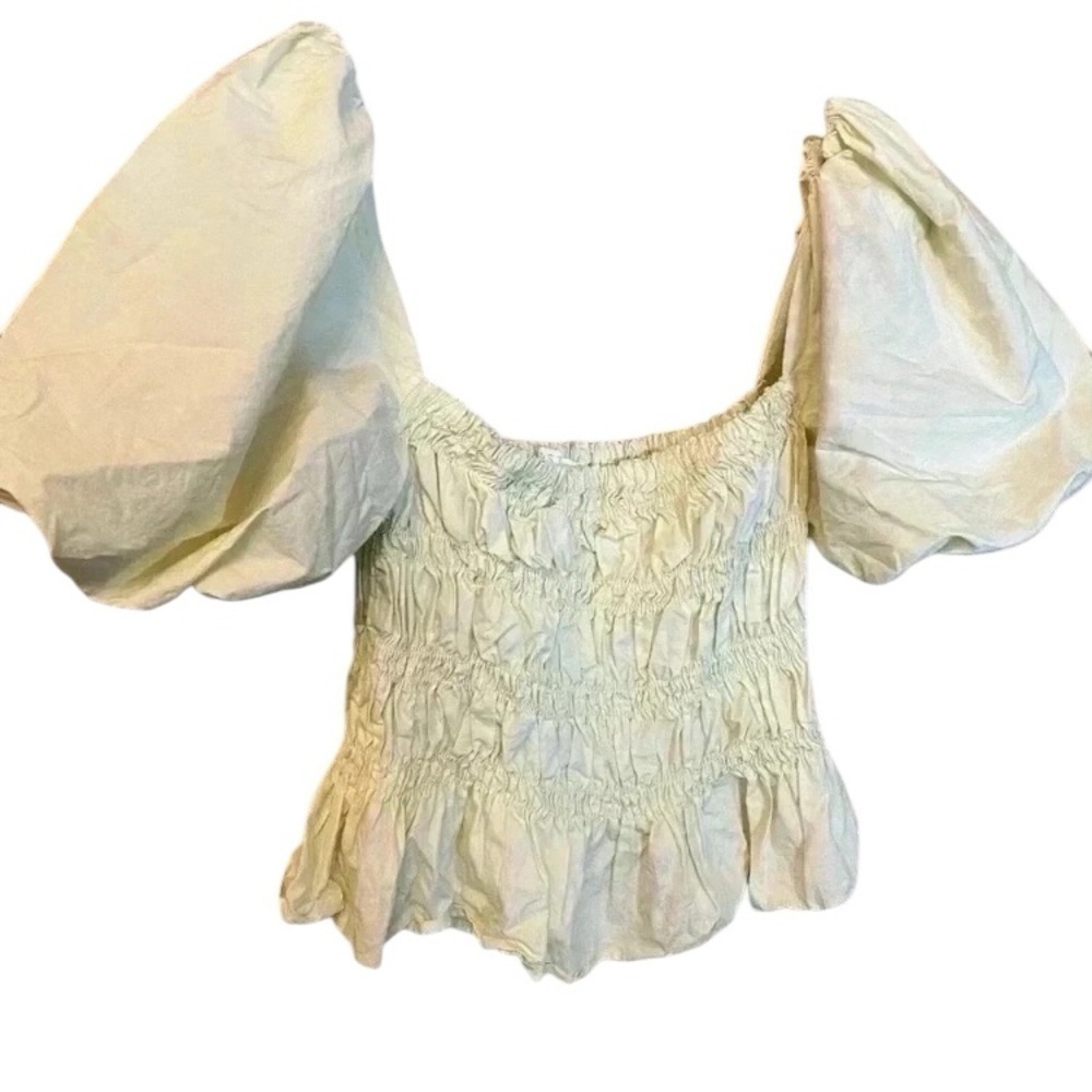 Anthropologie Womens crop puffy shoulder light green cotton NWOT large